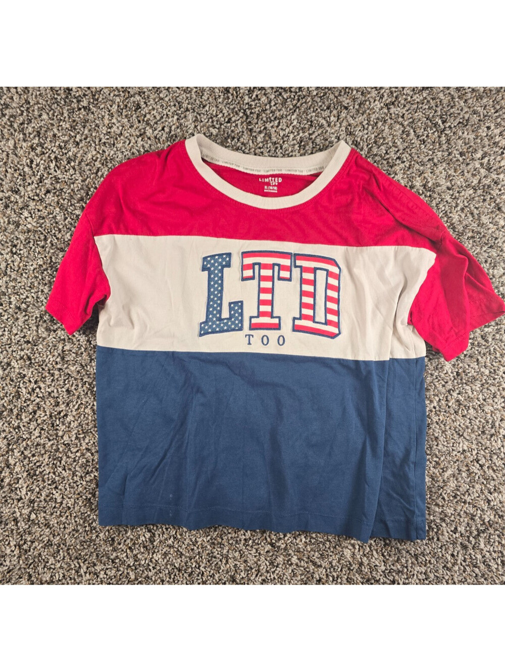 Vintage Limited Too Girls Sz XL Cropped Short Sleeve T Shirt Red White Blue